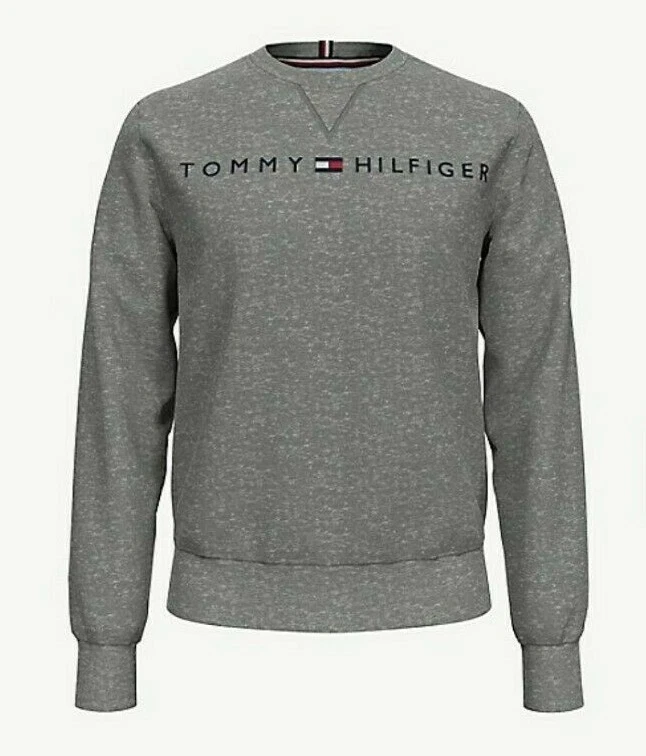 Hilfiger Mens Designer Essential Logo Fleece Sweater Jumper Grey | eBay