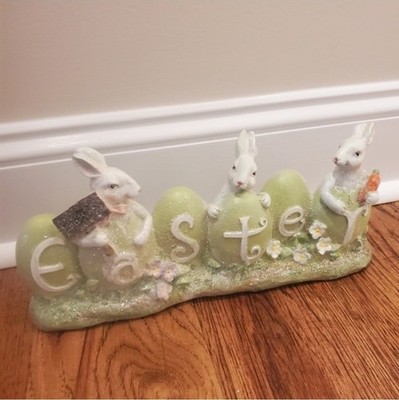 Easter Bunny Spring Decor Large Easter Egg Figurine Green And White