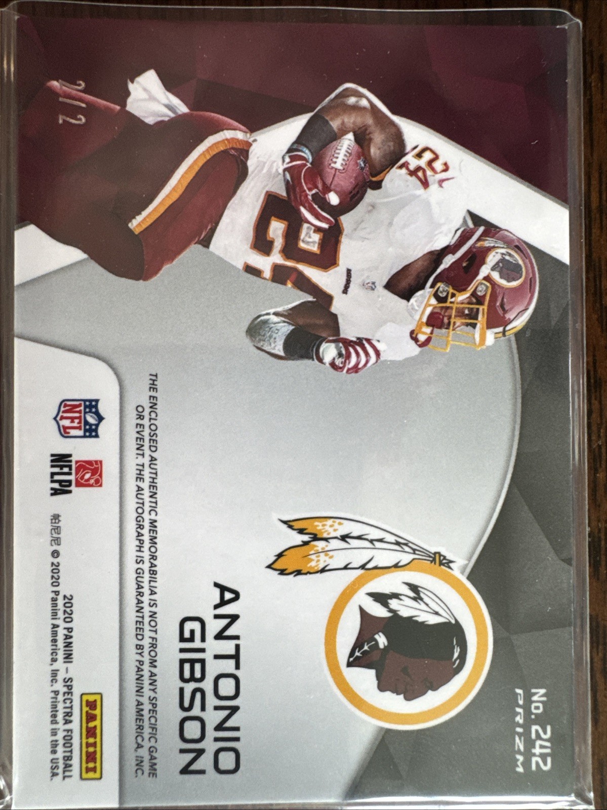 2020 Panini Spectra Silver Prizm Antonio Gibson RPA RC 3-Color Patch AUTO 2/2 view 2