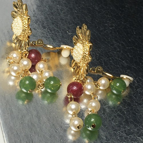 VTG Lacy Afternoon by Shell Kepler Sunflower Clip Earrings Beaded Dangles 2.5" - Picture 21 of 24