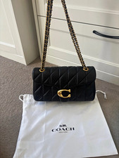 Coach Black Quilted 26 Leather Shoulder Bag Gold Chain Strap Turn Lock Dust Bag