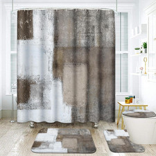 Grey Brown Bathroom Set with Shower Curtain and Rugs Accessory, Gray Abstract Pa