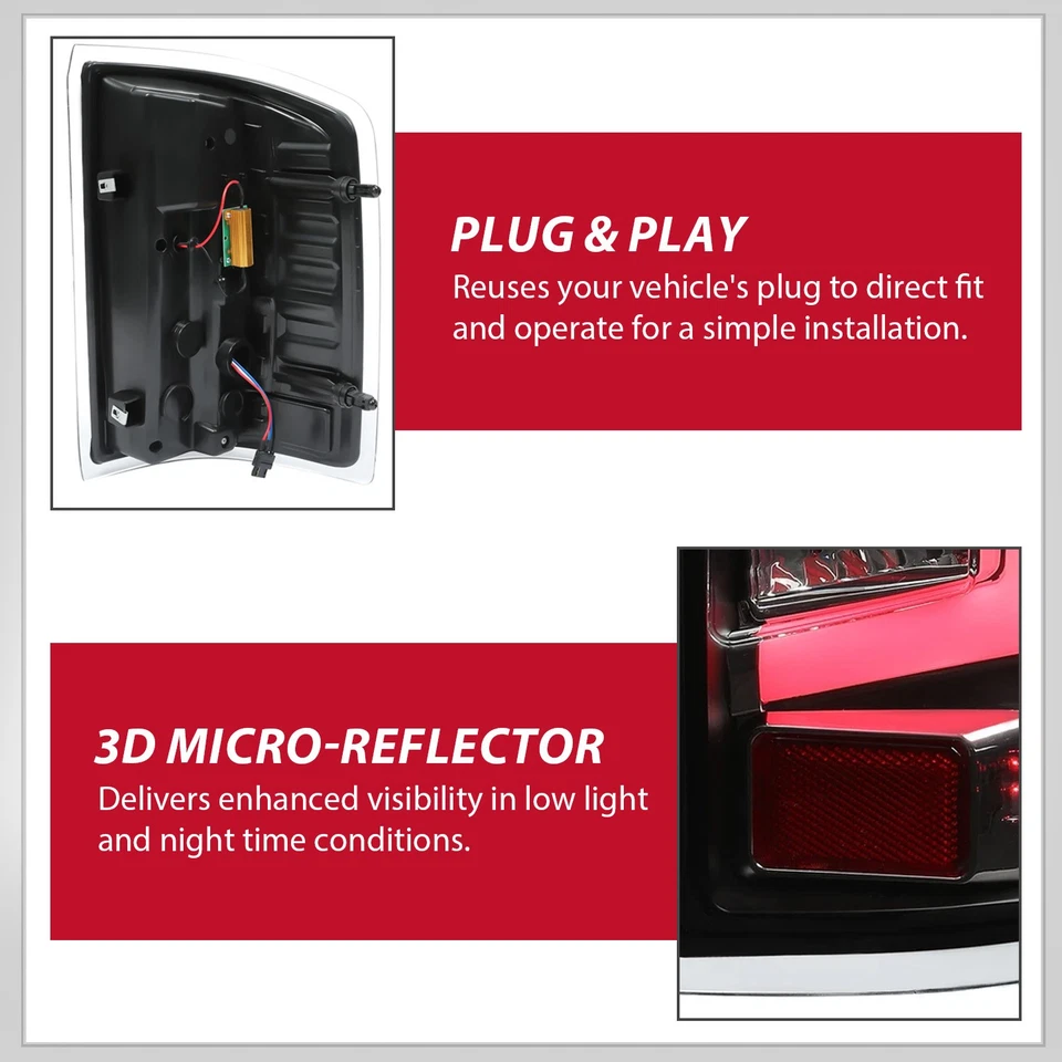 For GMC Sierra 1500 2500HD 3500HD 2014-2018 LED Tube Tail Lights Brake Lamps - Image 3 of 4