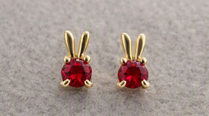 Authentic 2ct Round Simulated Red Ruby Rabbit Women's Stud Earrings14k Yellow Gold Plated