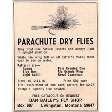 Dan Bailey's Fly Shop Parachute Dry Flies Livingston MT 1966 Ad SAH8-M4