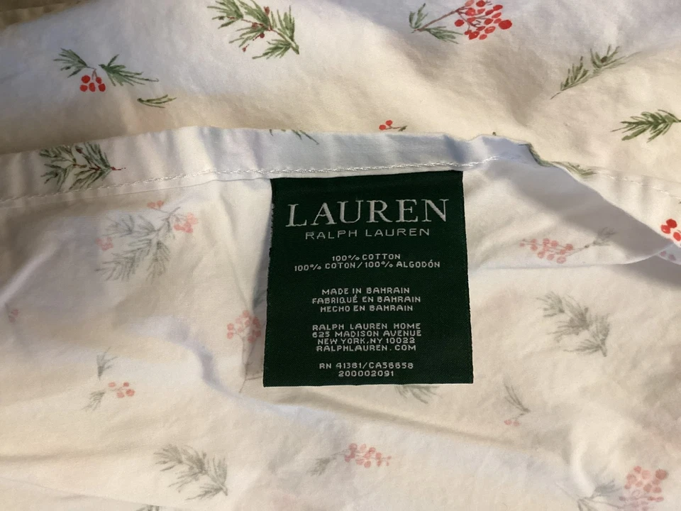 Ralph Lauren Queen Flat Sheet Pine Branch Red Berries Holidays MacKenzie - Image 3 of 4