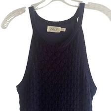 Eliza J Crochet Dress Navy Blue Tank Shift L Preppy Classic Cocktail Cotton New