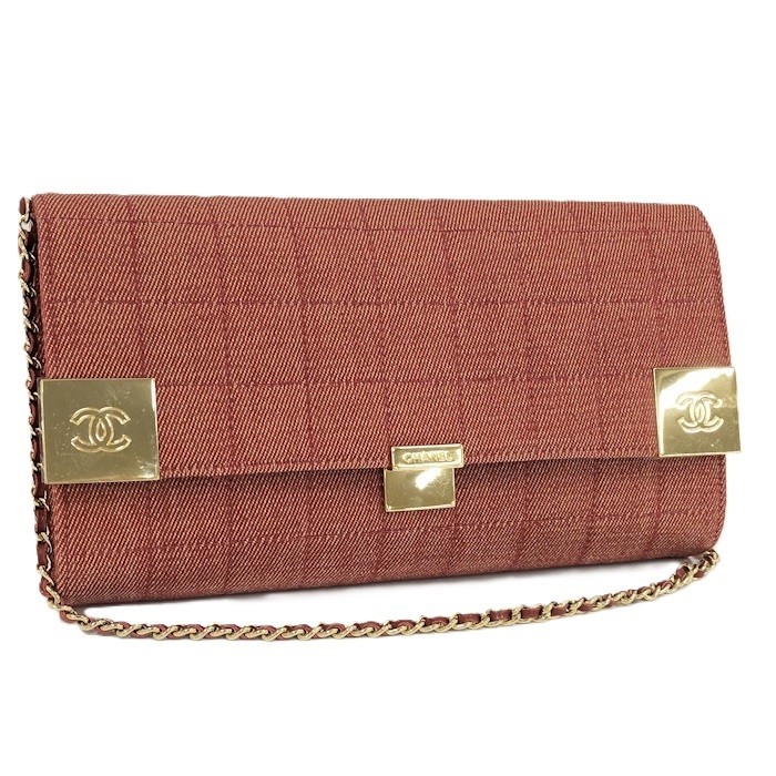 CHANEL Denim Red Chocolate Bar Chain Shoulder Bag 710558