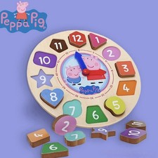 Peppa Pig Wooden Shape Sorter Clock Puzzle Toy, Learn Shapes Colors Numbers Time