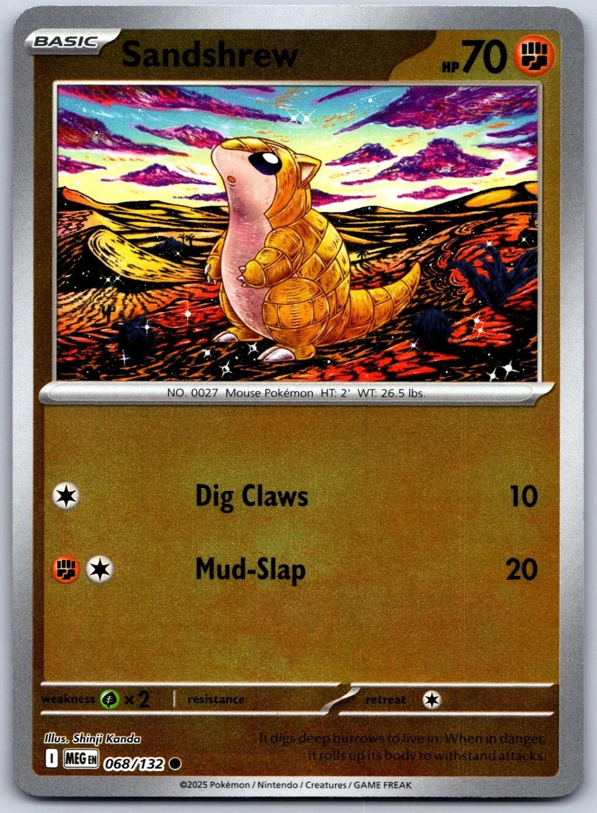 Sandshrew 068/132 Common Mega Evolution Pokemon Reverse Holo Near Mint