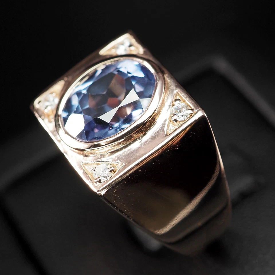 Anelli fatti a mano in argento sterling 925 ovale 5,14 ct con alessandrite... - Immagine 4 di 4