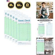 Budgenix 6 Pack Guest Checks Server Note Pads, 300 Orders, Green Guest Check ...