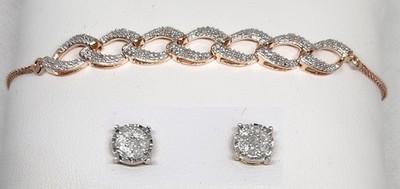 Armband, Ohrringe oder Set aus Sterlingsilber und 14 Karat Vergoldung mit Diamanten