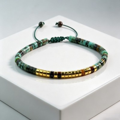 Morse Code African Turquoise &Tiger's Eye Bracelet  Calming Healing Jewelry Gift