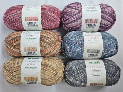 6x 100g Sockenwoll-Paket Gründl Sockenwolle Adesso 4fach stricken GP 66,58 /1kg