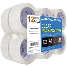 Heavy Duty Shipping Tape - 12 Rolls, 1.88in Wide, Ideal for Moving & Packaging