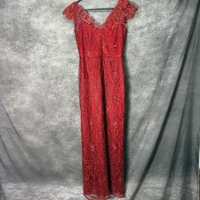 Kay Unger Red Lace Sequin V Neck Evening Gown Formal Dress Size 4 Y2K Whimsigoth