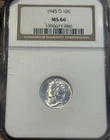 1945-D MS66 NGC Mercury Dime Blast White PQ Nice