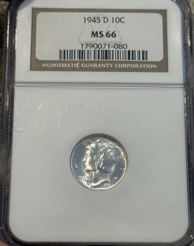 1945-D MS66 NGC Mercury Dime Blast White PQ Nice