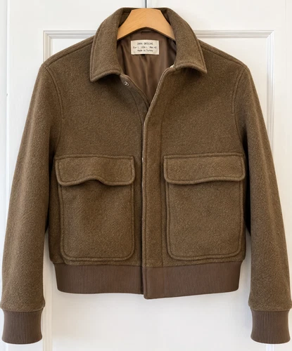 ZARA Origins BOMBER JACKET Aviator Size L Wool Exterior Quiet Luxury Old Money - product listing photo