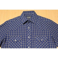 Wrangler Western Pearl Snap Shirt Mens Size S Plaid Navy Blue Light Weight