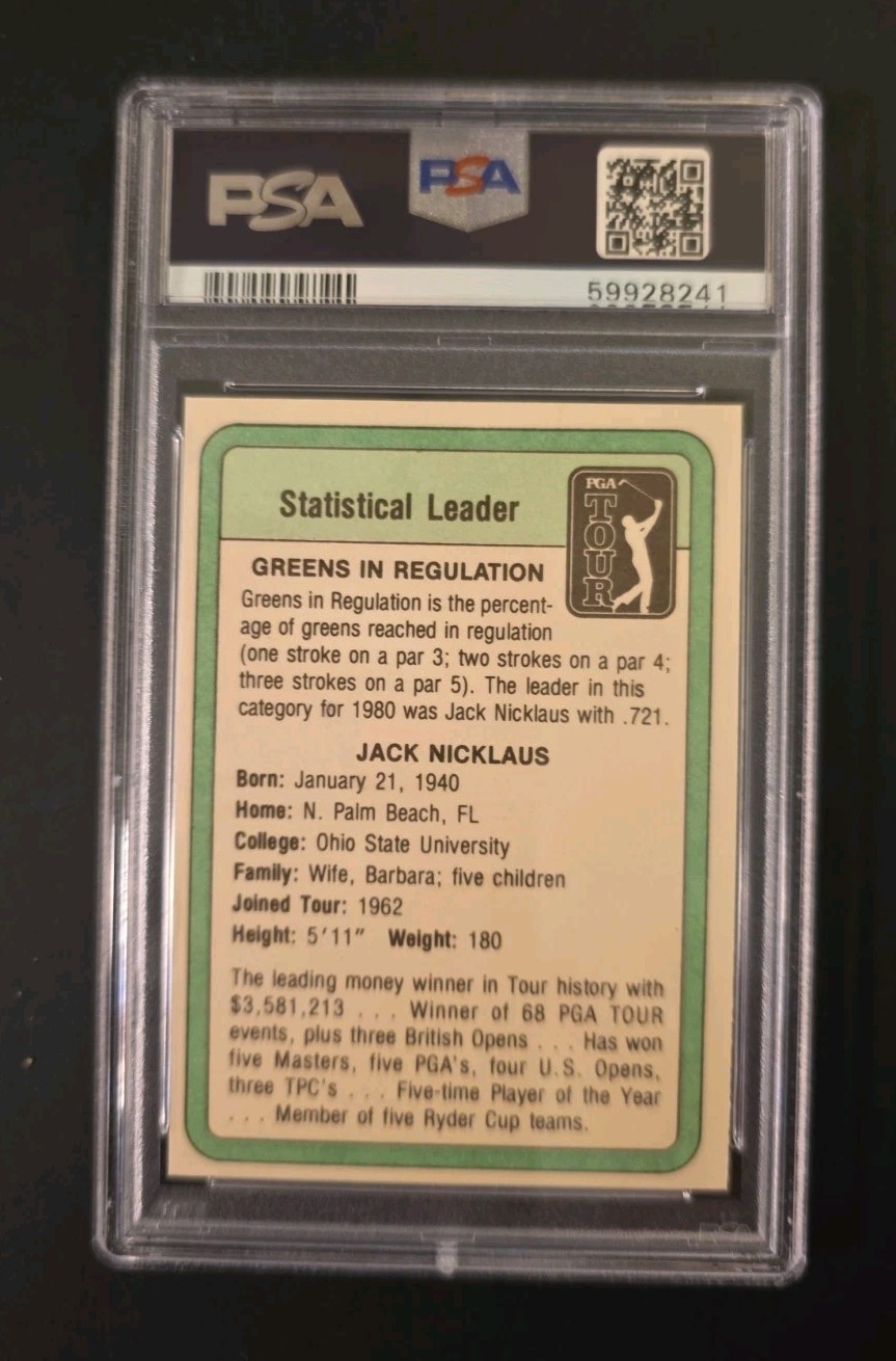 1981 Donruss Golf #NNO  Statistical Leader JACK NICKLAUS  PSA 8 NM-MT view 2