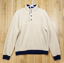 J. Crew Authentic Fleece Pullover Sweater Men's M Ivory Sherpa Snap Neck Navy