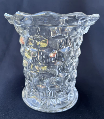 Vtg Fostoria American Cubist 2056 Crystal 5 3/8”T 5.5”W Flared Cylinder Vase