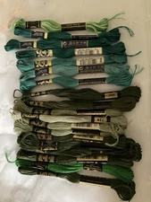 DMC 25 Mouline Special 8M Embroidery Thread Lot of 19 Assortment of Greens New