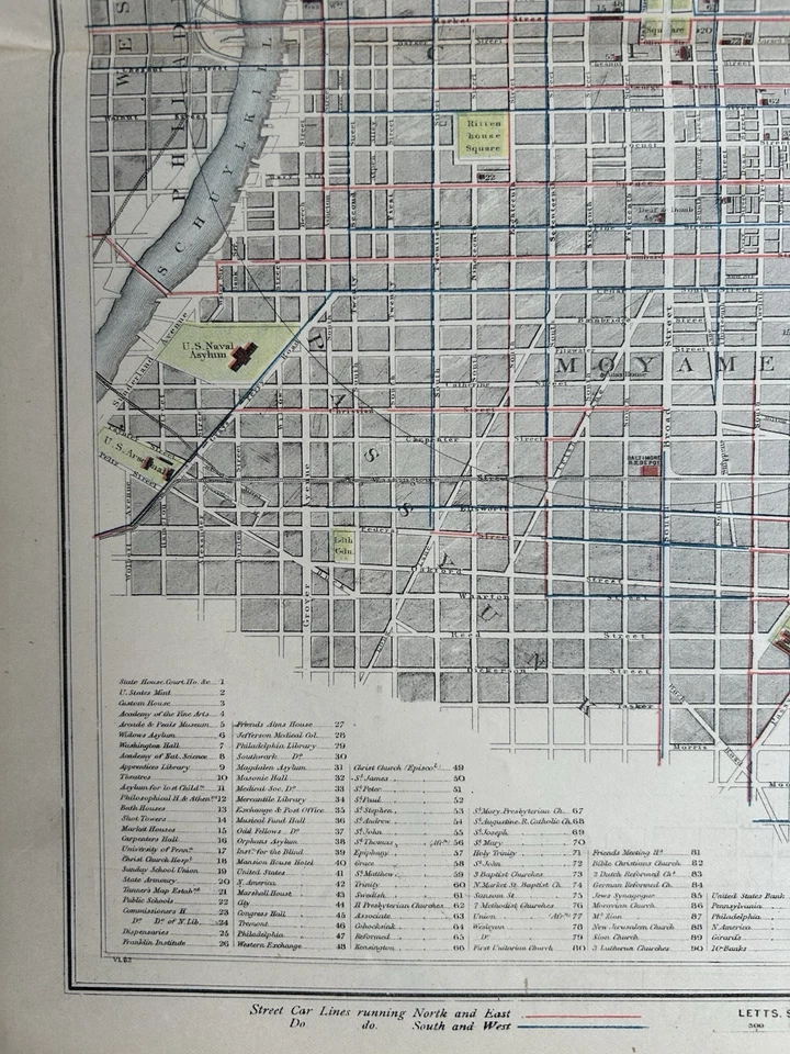 1883 Philadelphia Original Antique Colour City Plan by Letts - Image 4 of 4