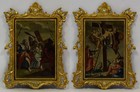 Ca. 1850–1900, set of 2 old oil paintings, Passion of Christ scenes 20.1x14.8 in