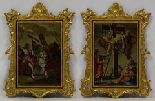 Ca. 1850–1900, set of 2 old oil paintings, Passion of Christ scenes 20.1x14.8 in