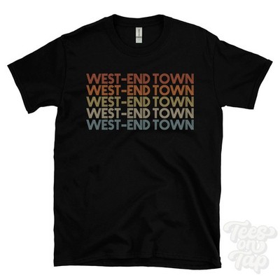 WEST-END TOWN WIEDERHOLTES RETRO-STIL T-SHIRT Herren & Damen UK Ortsname Geschenk
