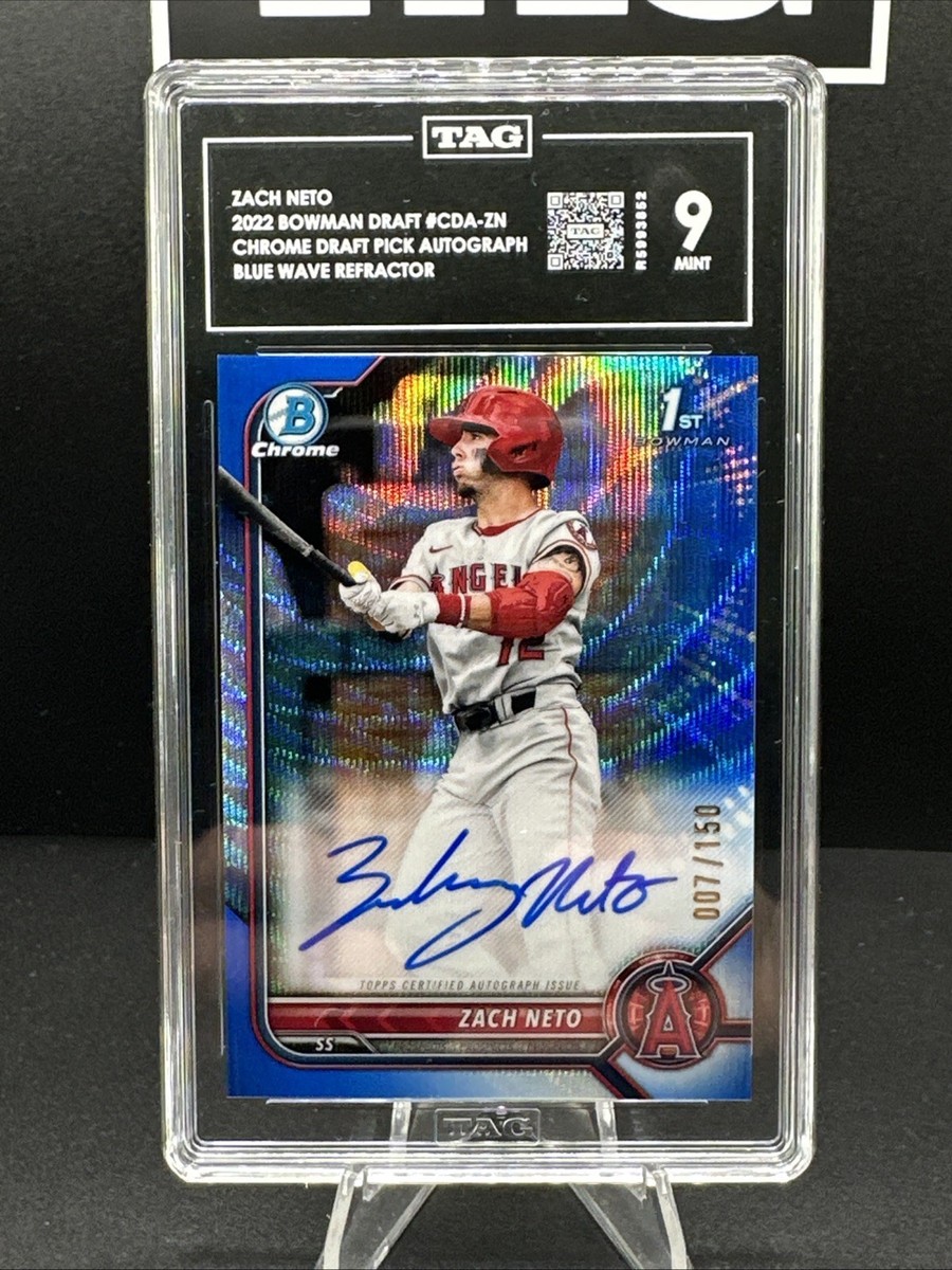 2022 Bowman Draft Zach Neto Auto Blue Wave Refractor /150 TAG 9 
