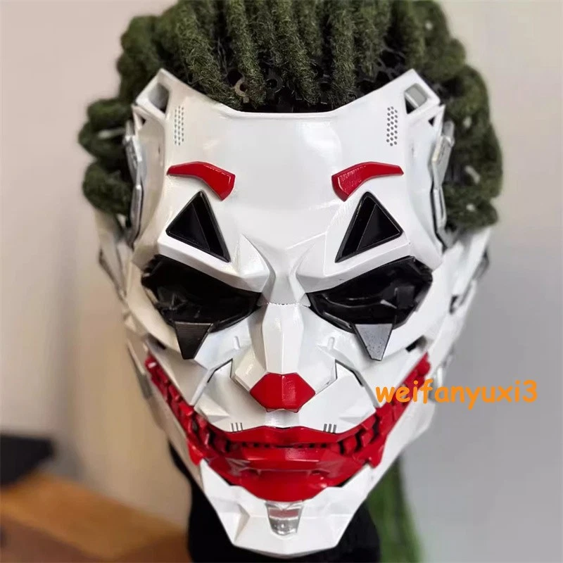 Joker Full Face Masks Resin Cosplay Props w/Dreadlocks Punk Style Accessories - Image 2 of 4