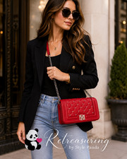 NWT Badgley Mischka Red Studded Quilted Vegan Leather Crossbody Bag BM-4120