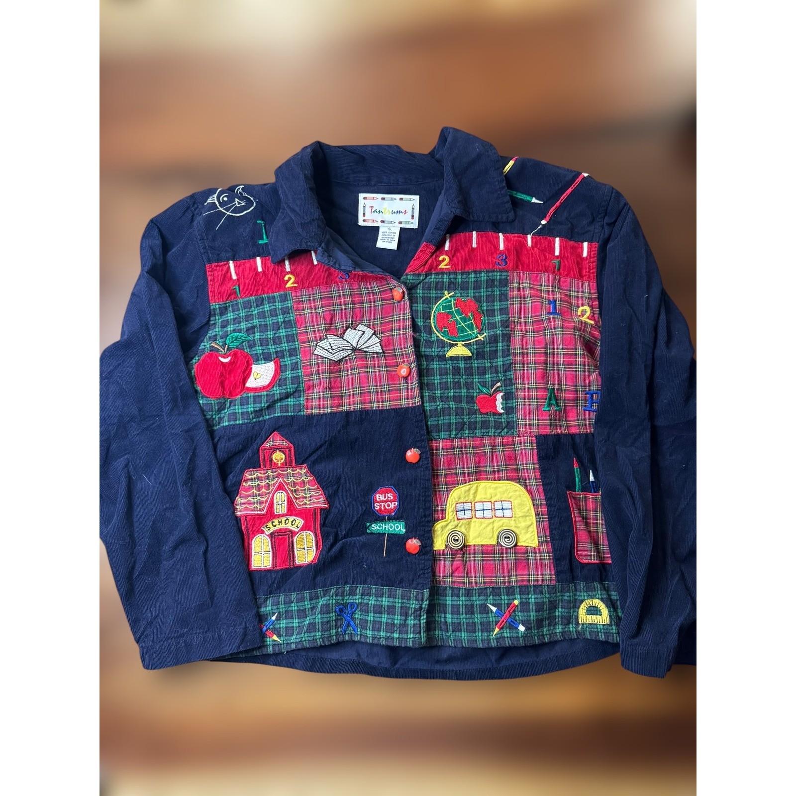 Cute Tanrums School Theme Patchwork Corduroy Butt… - image 1
