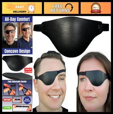 Adjustable Black Leather Eye Patch - Comfortable Medical Eye Cover for Left/Righ