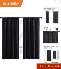 Black Blackout Drapes - Thermal Insulated 2 Panels 42" Wide x 63" Long