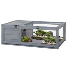 Casa para Tortugas de Madera con Techo de Malla y Paneles Laterales Transparente