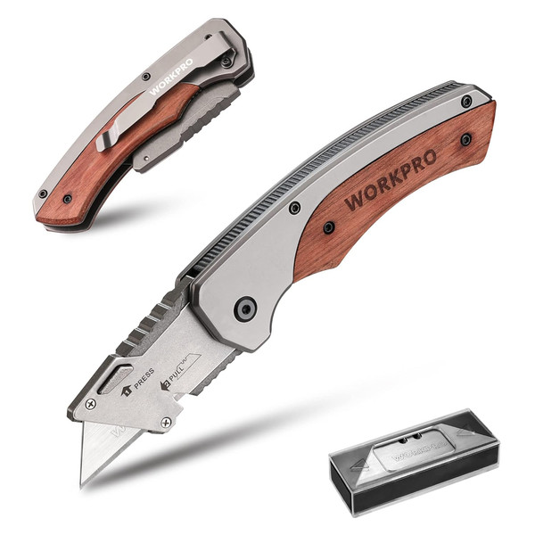 Workpro Faltbares Universalmesser Klappmesser Mit Holzgriff, Teppichmesser Cutte-image