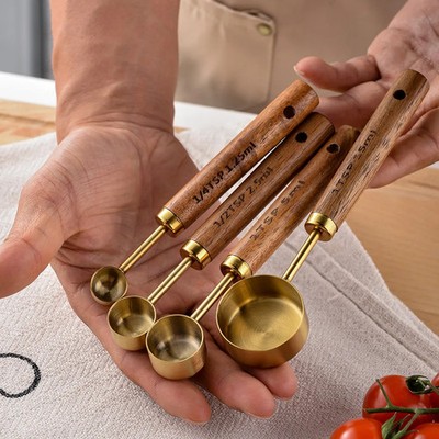 Gold Walnut Wooden Measuring Coffee Beans Powder Scoop Mini Tea Spoon Milk Powde