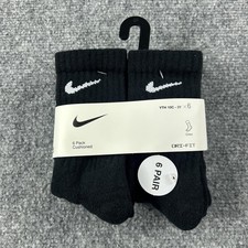 Nike Dri-FIT Crew Socks Unisex Kids 4-5 Black 6 Pack Cushioned YTH 10C-3Y