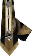 Da Ciro Boys Tie Hanky Set Mustard Cream Black 3" Wide 54" Long 100 Polyester