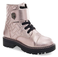 KURT GEIGER Girls Mini Kensington Strap Leather Zip Ankle Boots Pink Size 12