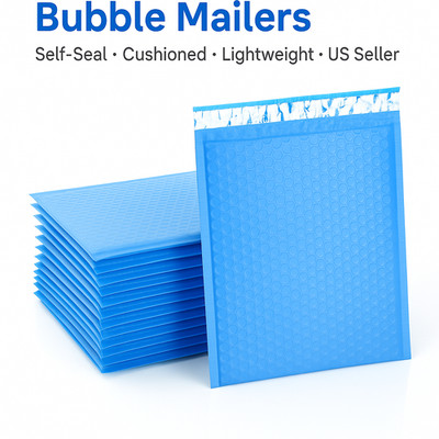 Blue Bubble Poly Mailers #000 #5 | Packs 50/100/200 | Self-Seal USPS