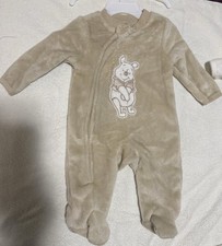 Disney Winnie The Pooh Fleece Baby One Piece Zip Sleepwear Beige 0-3 Months