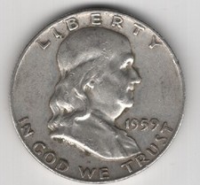 1959 D FRANKLIN HALF DOLLAR 90% SILVER DENVER MINT .50¢ UNITED STATES OF AMERICA