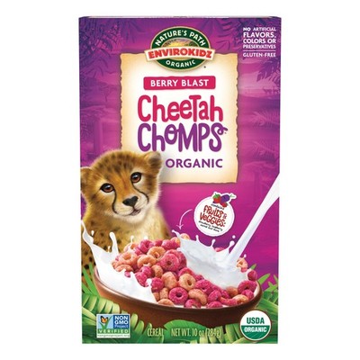 EnviroKidz Organic Cheetah Chomps Cereal, 10 oz (Pack of 12), Berry Blast, Gl...