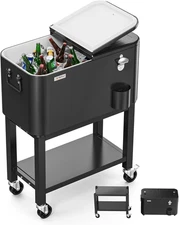 Patio Cooler, Rolling Ice Chest on Wheels, Portable Patio Party Bar Drink Cooler